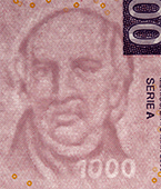 Marca de agua del billete de 1000 pesos de la familia F