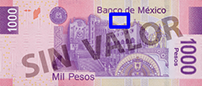 Sealizacin de la ubicacin de textos microimpresos en el reverso del billete de 1000 pesos de la familia F