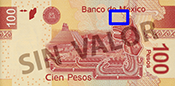 Sealizacin de la ubicacin de textos microimpresos en el reverso del billete de 100 pesos de la familia F