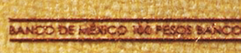 Detalle de texto microimpreso del anverso del billete de 100 pesos de la familia F, conmemorativo de la Constitucin de 1917