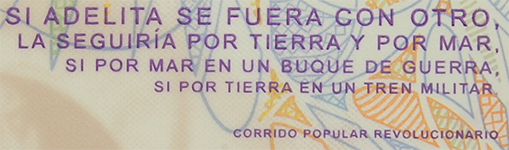 Texto decreciente en el anverso del billete de 100 pesos de la familia F, conmemorativo de la Revolucin Mexicana