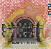 Ventana transparente principal del billete de 100 pesos de la familia G
