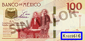 Sealizacin de la ubicacin del folio creciente en el billete de 100 pesos de la familia F, conmemorativo de la Constitucin de 1917