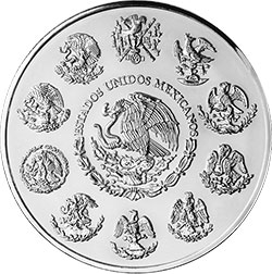 Anverso de la moneda en acabado espejo de 1 kilogramo de plata de la nueva serie libertad, dcimo quinto aniversario
