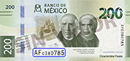 Sealizacin de la ubicacin del folio creciente en el billete de 200 pesos de la familia G