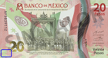 Sealizacin de la ubicacin de un ejemplo de fondo lineal en anverso del billete de 20 pesos conmemorativo del bicentenario de la independencia nacional