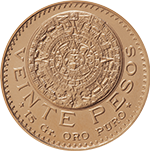 Reverso de la moneda azteca de 20 pesos oro, familia del centenario en acabado satn