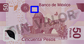 Sealizacin de la ubicacin de textos microimpresos en el reverso del billete de 50 pesos de la familia F