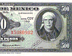 Fragmento del anverso del billete de 500 pesos de la familia AA fabricado por la American Bank Note Company