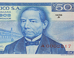 Fragmento del anverso del billete de 50 pesos de la familia AA fabricado por el Banco de Mxico