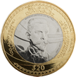 Reverso de la moneda de 20 pesos de la familia C, conmemorativa del natalicio y fallecimiento de Belisario Domnguez