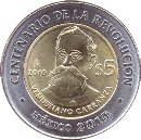 Reverso de la moneda de 5 pesos, conmemorativa del centenario de la Revolucin, Venustiano Carranza