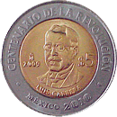 Reverso de la moneda de 5 pesos, conmemorativa del centenario de la Revolucin, Luis Cabrera