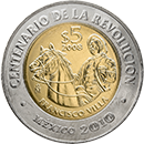 Reverso de la moneda de 5 pesos, conmemorativa del bicentenario de la Revolucin, Francisco Villa