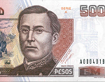 Fragmento del anverso del billete de 500 pesos de la familia D