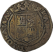 Anverso de moneda virreinal tipo carlos y juana