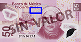 Sealizacin de la ubicacin de un ejemplo de fondos lineales en el anverso del billete de 50 pesos de la familia F