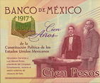 Fragmento del anverso del billete de 100 pesos de la familia F, conmemorativo de la Constitucin de 1917