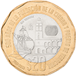 Reverso de la moneda de 20 pesos con doce lados, conmemorativa de los 500 aos de la fundacin de la ciudad y puerto de Veracruz