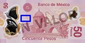 Sealizacin de la ubicacin de un ejemplo de fondos lineales en el reverso del billete de 50 pesos de la familia F1