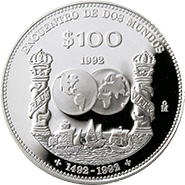 Reverso de la moneda columnaria de la serie Iberoamericana de plata en acabado espejo