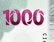 Animación del efecto de la denominación multicolor en el billete de 1000 pesos de la familia G