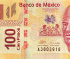 Fragmento del anverso del billete de 100 pesos de la familia F