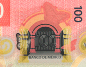Efecto de cambio de color en la ventana transparente principal del billete de 100 pesos de la familia G