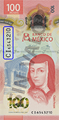 Señalización de la ubicación del folio creciente en el billete de 100 pesos de la familia G