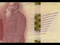Animación del efecto del hilo con efecto cierre en el billete de 100 pesos de la familia F, conmemorativo de la Constitución de 1917