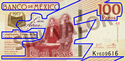 Señalización de los relieves sensibles al tacto en el billete de 100 pesos de la familia F, conmemorativo de la Constitución de 1917