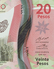 Efecto de cambio de color en la ventana transparente principal del billete de 20 pesos conmemorativo del bicentenario de la independencia nacional