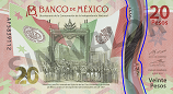 Señalización de la ubicación de la ventana transparente en el billete de 20 pesos conmemorativo del bicentenario de la independencia nacional