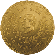 Anverso de la moneda de oro revolucionaria del estado libre y soberano de Oaxaca