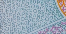 Detalle de texto microimpreso del anverso del billete de 50 pesos de la familia F1