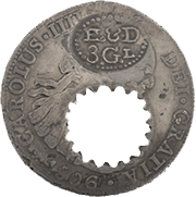 Anverso de la moneda virreinal de Carlos cuarto con contramarca de la Guyana Inglesa