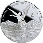 Reverso de la moneda en acabado espejo de 5 onzas de plata de la nueva serie libertad