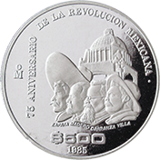 Reverso de la moneda de plata conmemorativa del 75 aniversario de la Revolucin Mexicana