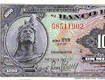Fragmento del anverso del billete de 1000 pesos de la familia AA fabricado por la American Bank Note Company