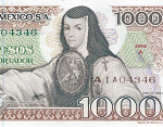 Fragmento del anverso del billete de 1000 pesos de la familia AA fabricado por el Banco de México