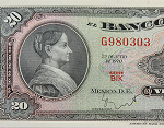Fragmento del anverso del billete de 20 pesos de la familia AA fabricado por la American Bank Note Company