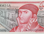 Fragmento del anverso del billete de 20 pesos de la familia AA fabricado por el Banco de México