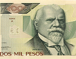 Fragmento del anverso del billete de 2000 pesos de la familia A