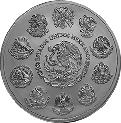 Anverso de la moneda de 1 kilogramo de plata en acabado antiguo del Calendario Azteca, d�cimo aniversario