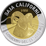 Reverso de la moneda bimetlica conmemorativa de la Unin de los Estados en una Federacin, segunda fase, emblemtica, Baja California