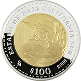 Reverso de la moneda bimetlica conmemorativa de la Unin de los Estados en una Federacin, segunda fase, emblemtica, Baja California Sur