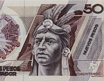 Fragmento del anverso del billete de 50 nuevos pesos de la familia B