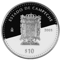 Reverso de la moneda de plata conmemorativa de la Uni�n de los Estados en una Federaci�n, primera fase, her�ldica, Campeche