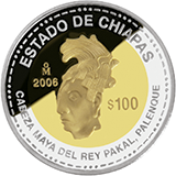 Reverso de la moneda bimet�lica conmemorativa de la Uni�n de los Estados en una Federaci�n, segunda fase, emblem�tica, Chiapas