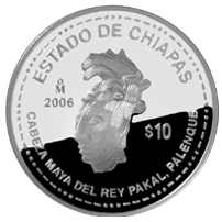 Reverso de la moneda de plata conmemorativa de la Unin de los Estados en una Federacin, segunda fase, emblemtica, Chiapas